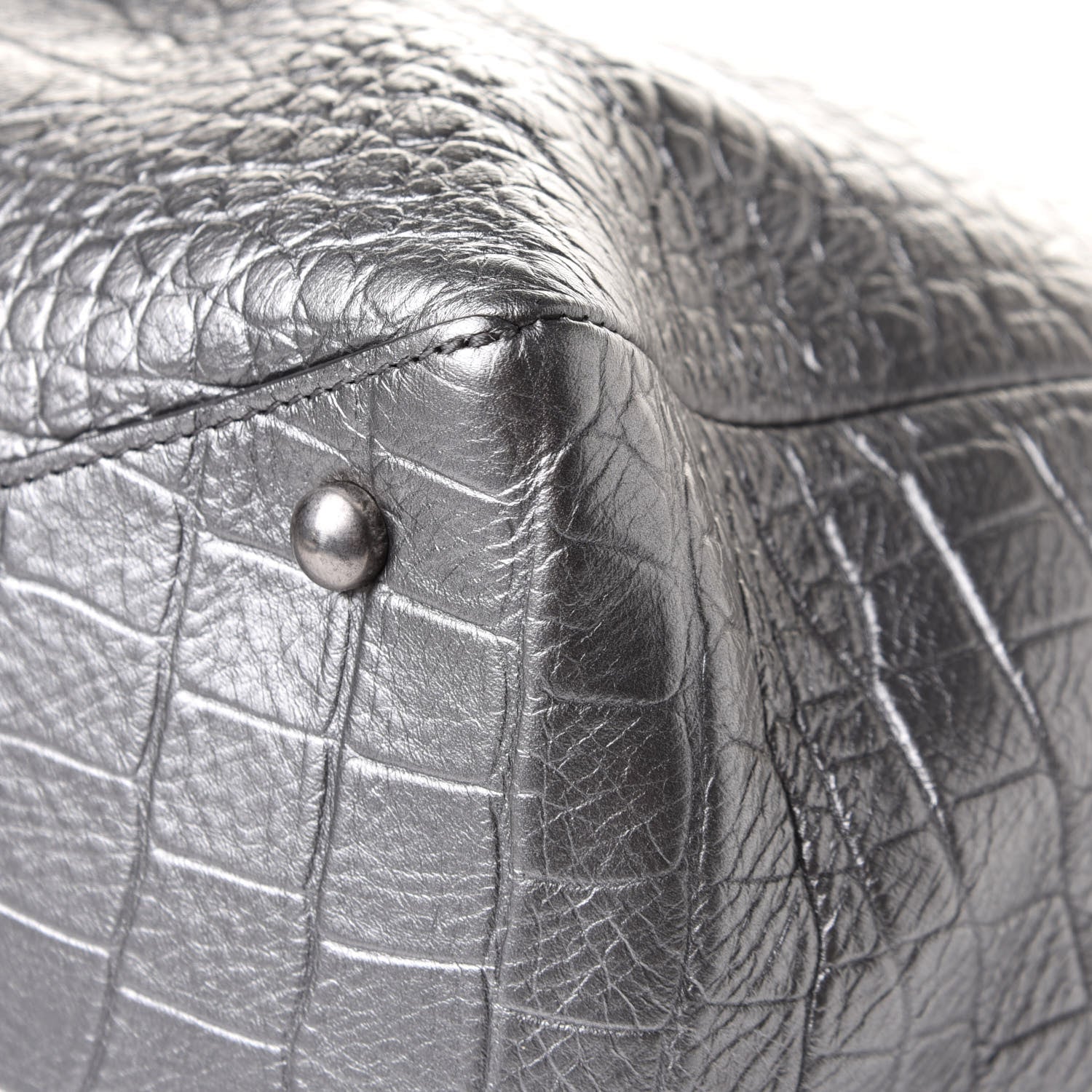 Chanel Calfskin Crocodile Embossed Large Shopping Tote Silver 11 of 11