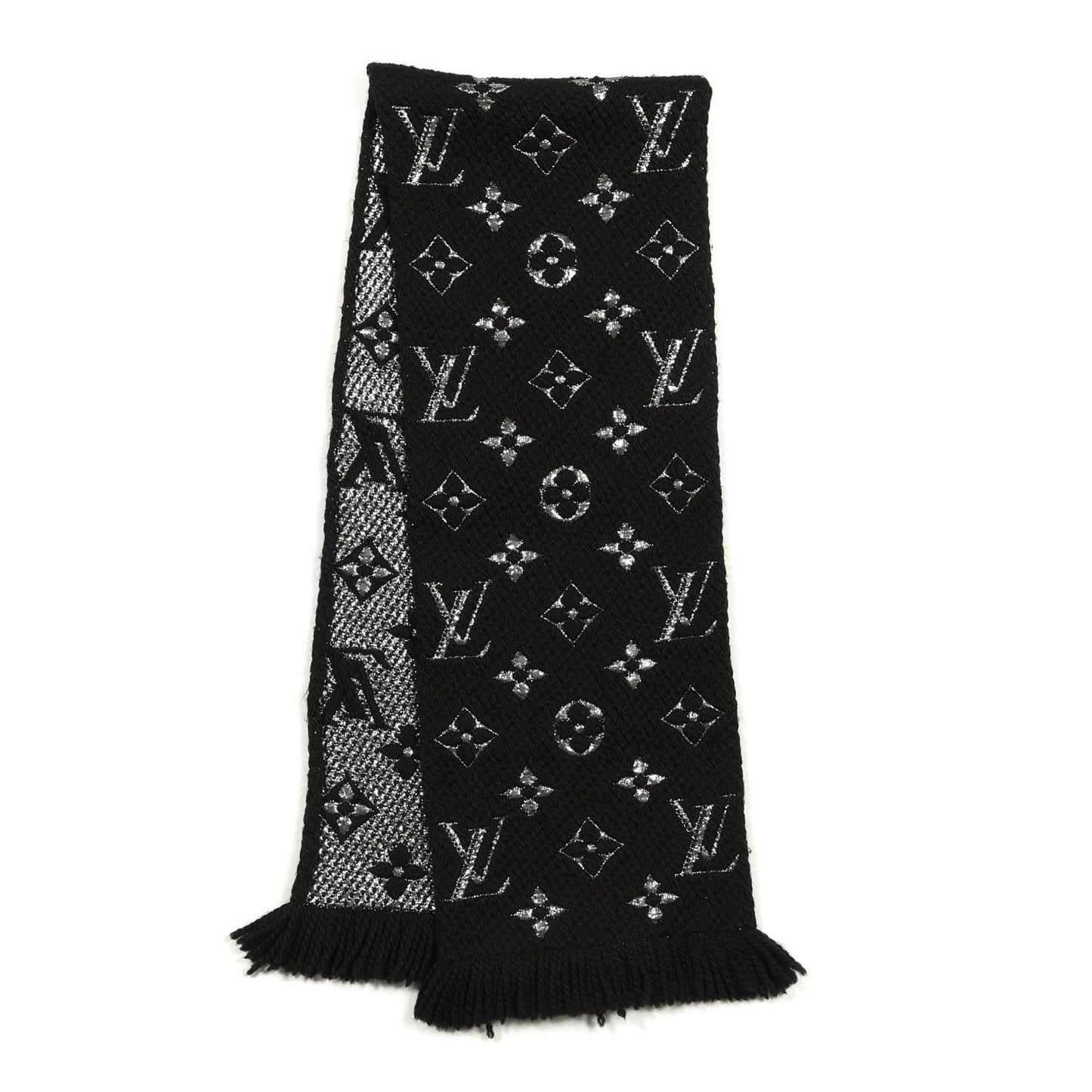 Wool Silk Logomania Shine Scarf Black