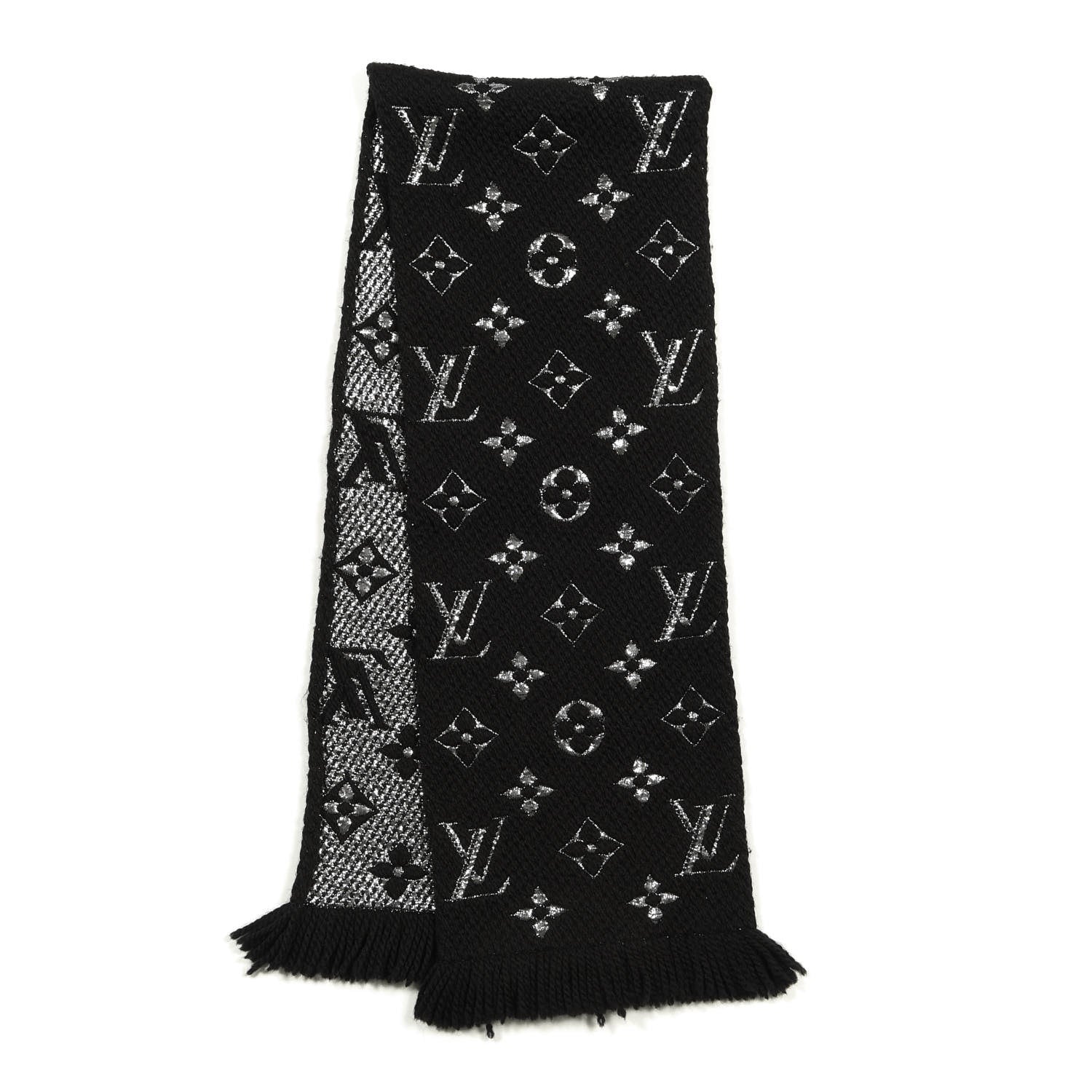 Louis Vuitton Wool Silk Logomania Shine Scarf Black 2 of 4