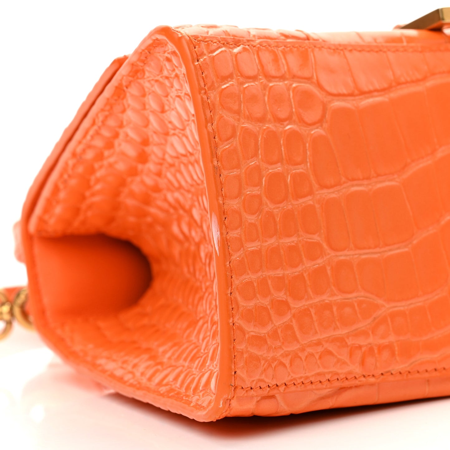 Shiny Calfskin Crocodile Embossed Small Hourglass Top Handle Bag Orange