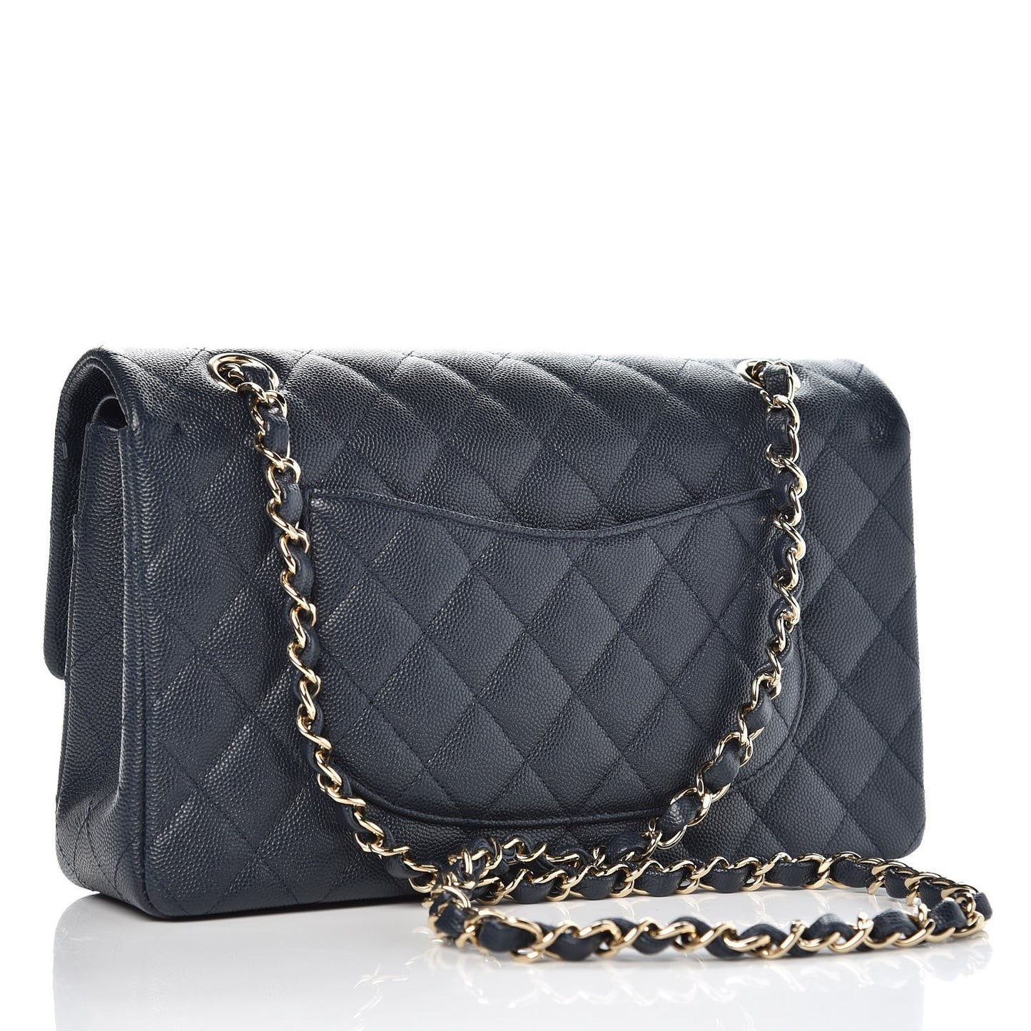 Caviar Quilted Medium Double Flap Navy