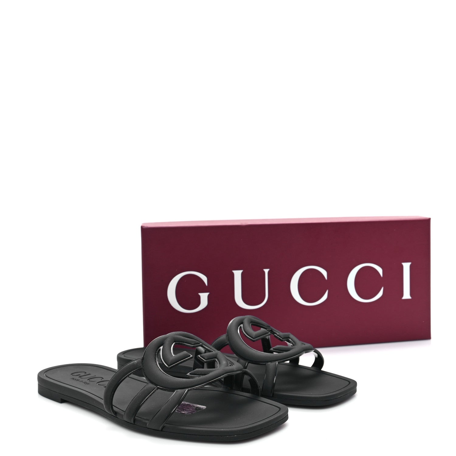 Gucci Rubber Womens Interlocking G Slide Sandals  39 Black 10 of 10