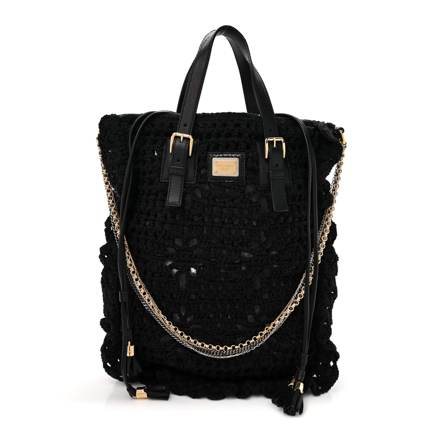 Knitted Sequins Lambskin Miss Helene Chain Tote Black