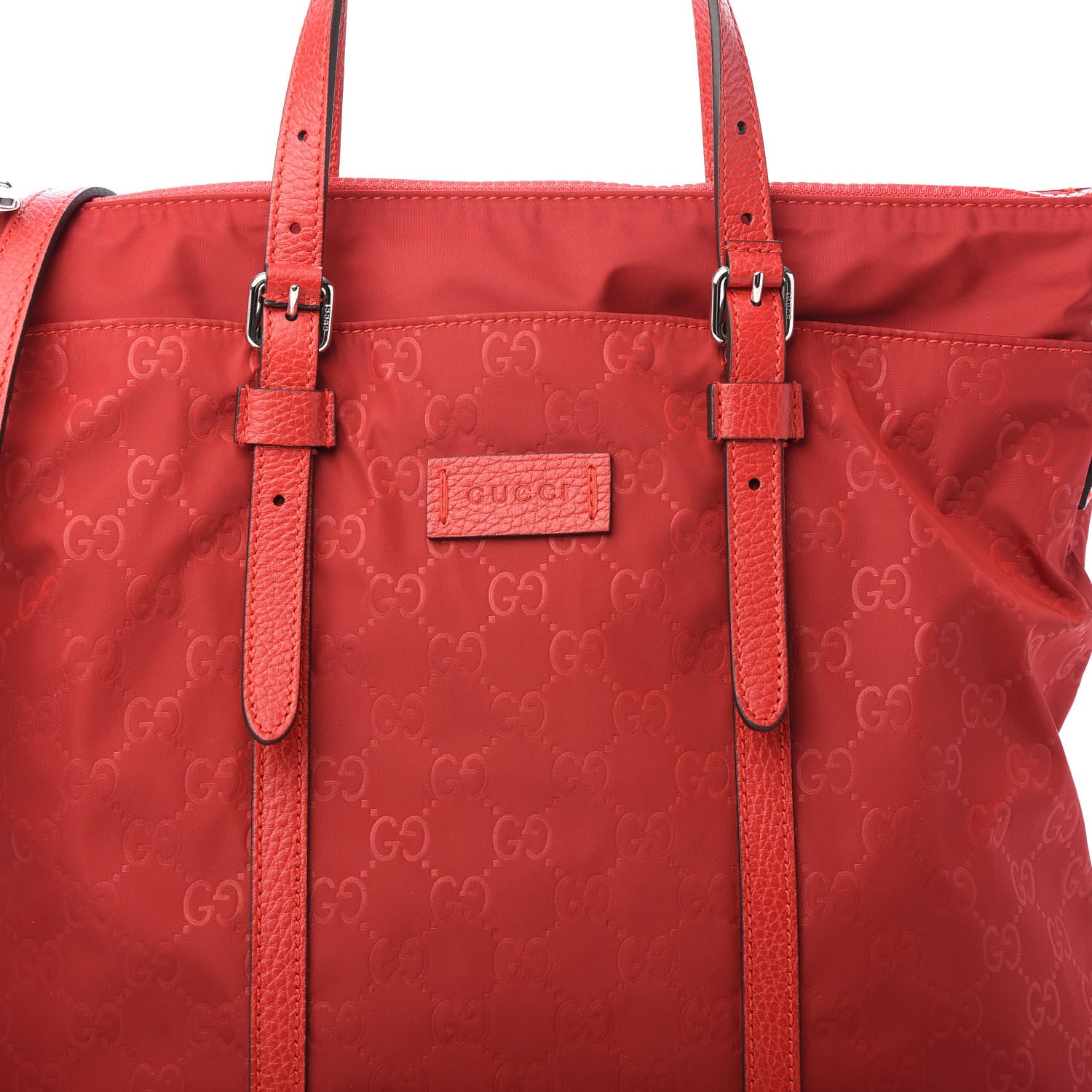 Gucci Nylon Monogram Dollar Calfskin Medium Vertical Tote Vibrant Red 7 of 9