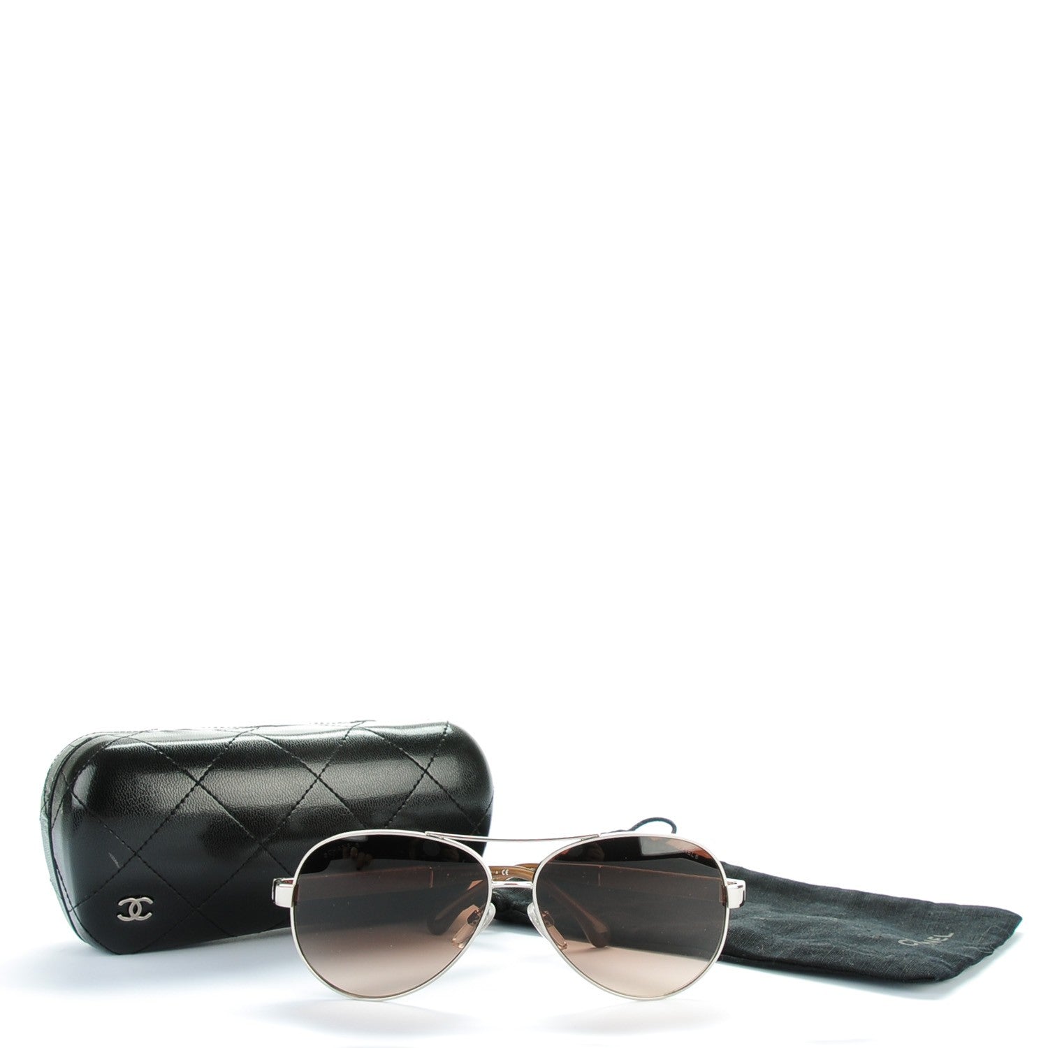 Chanel Lambskin Quilted CC Aviator Sunglasses 4195-Q Silver Taupe 7 of 7