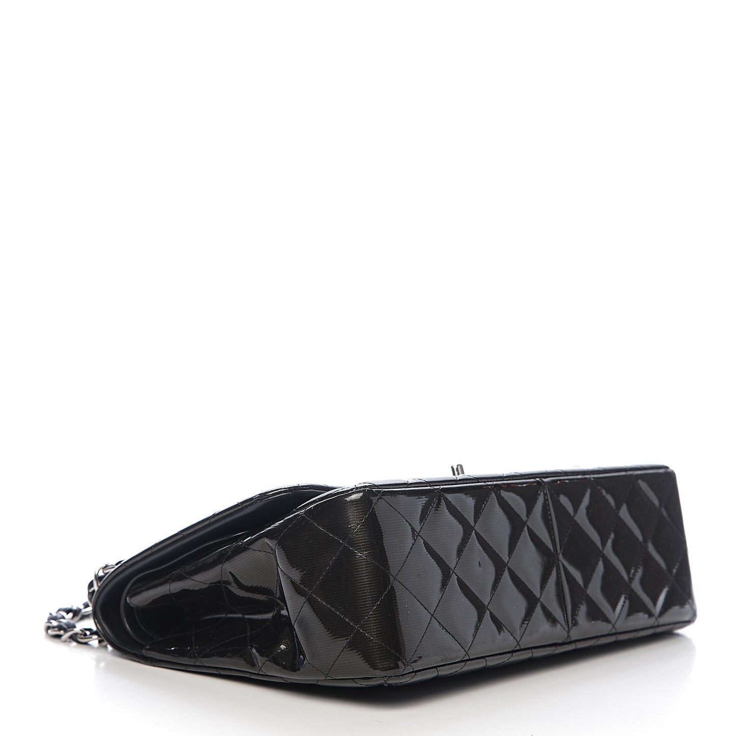 Striated Patent Quilted Jumbo Double Flap Black