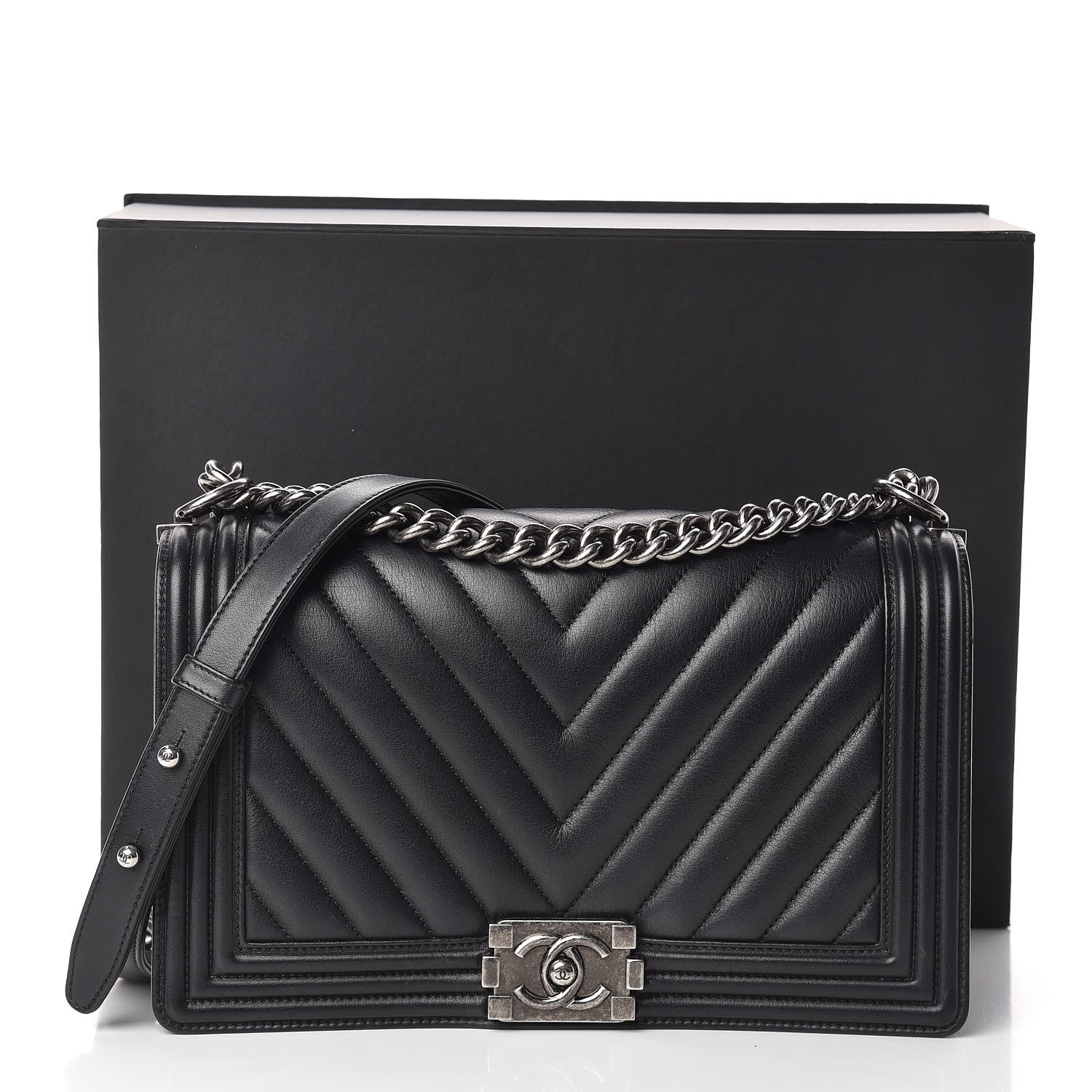 Chanel Calfskin Chevron Quilted New Medium Boy Flap Black 15 of 15