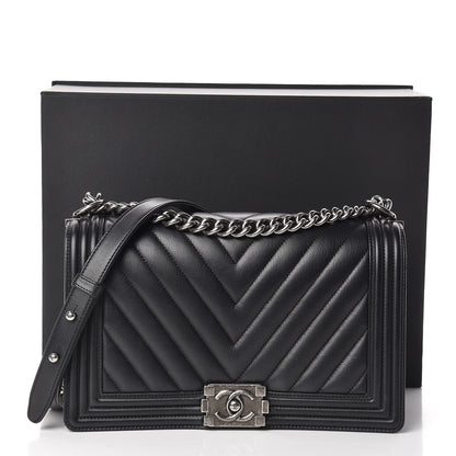 Chanel Calfskin Chevron Quilted New Medium Boy Flap Black 15 of 15