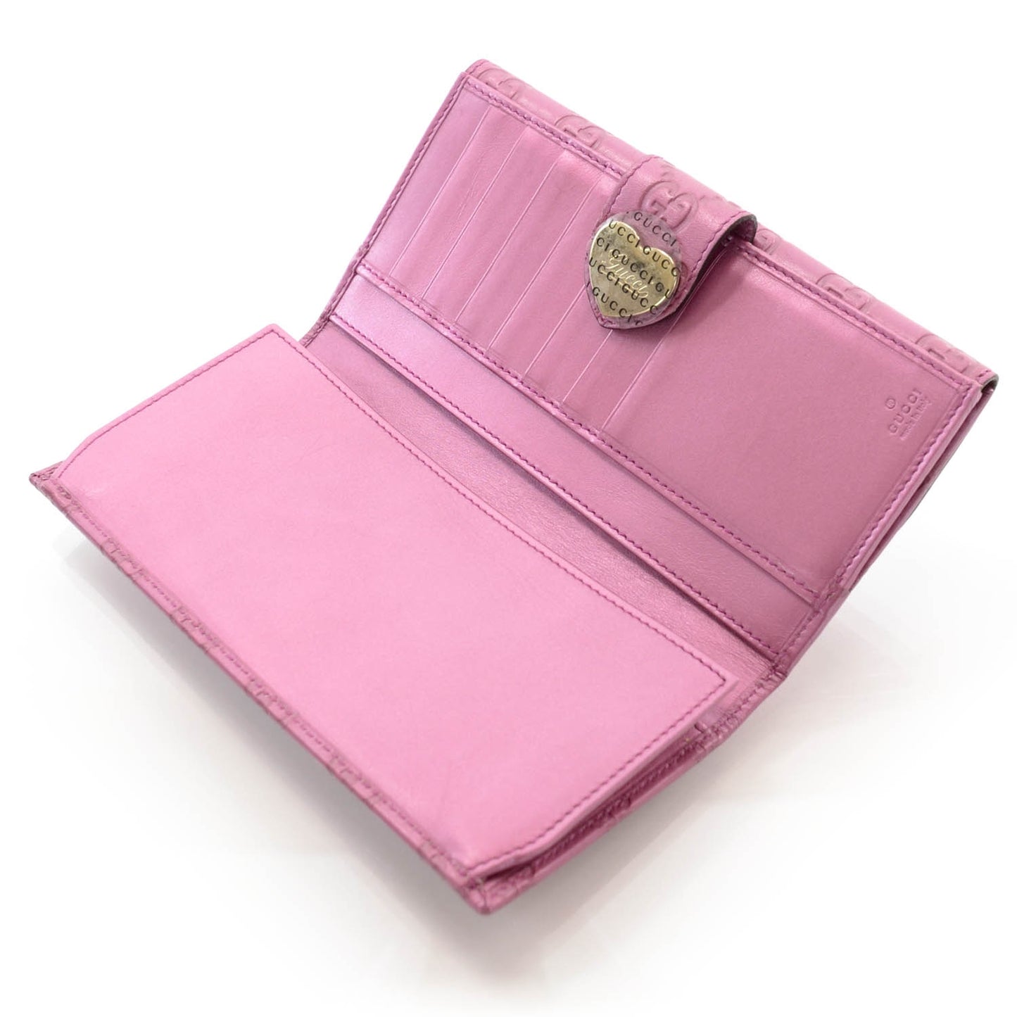 Metallic Soft Guccissima Heart Continental Wallet Fresia Rose