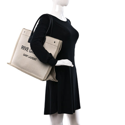 Saint Laurent Linen Calfskin Rive Gauche Tote Optic White 3 of 11