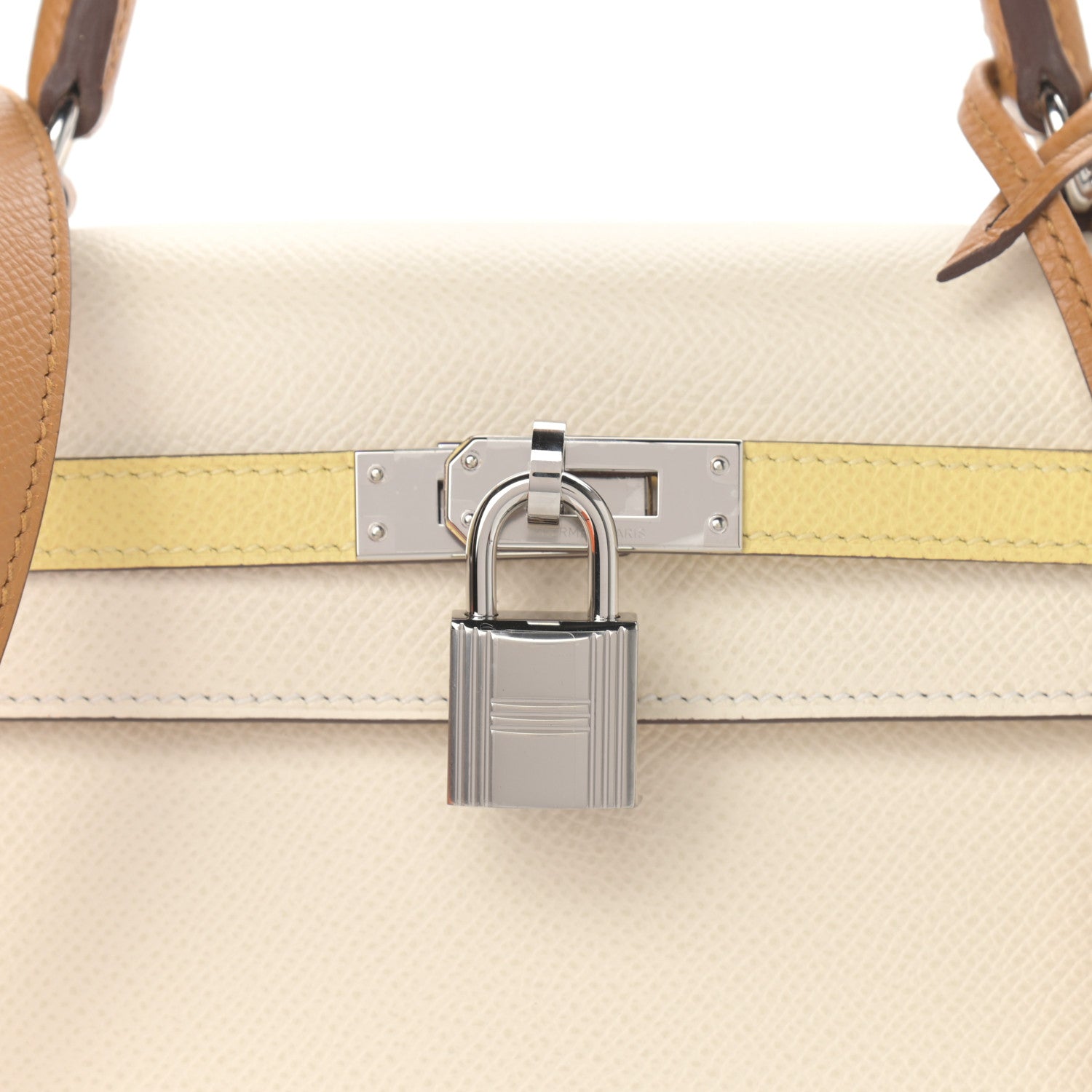 Hermes Epsom Tri-Color Kelly Sellier 25 Nata Jaune Poussin Sesame 8 of 11