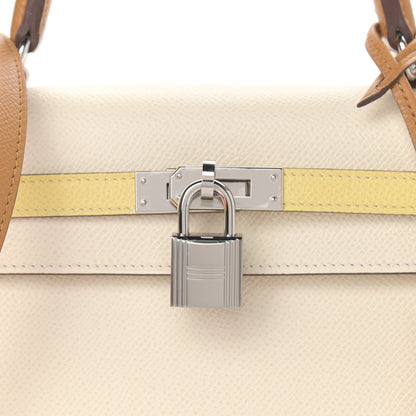 Hermes Epsom Tri-Color Kelly Sellier 25 Nata Jaune Poussin Sesame 8 of 11
