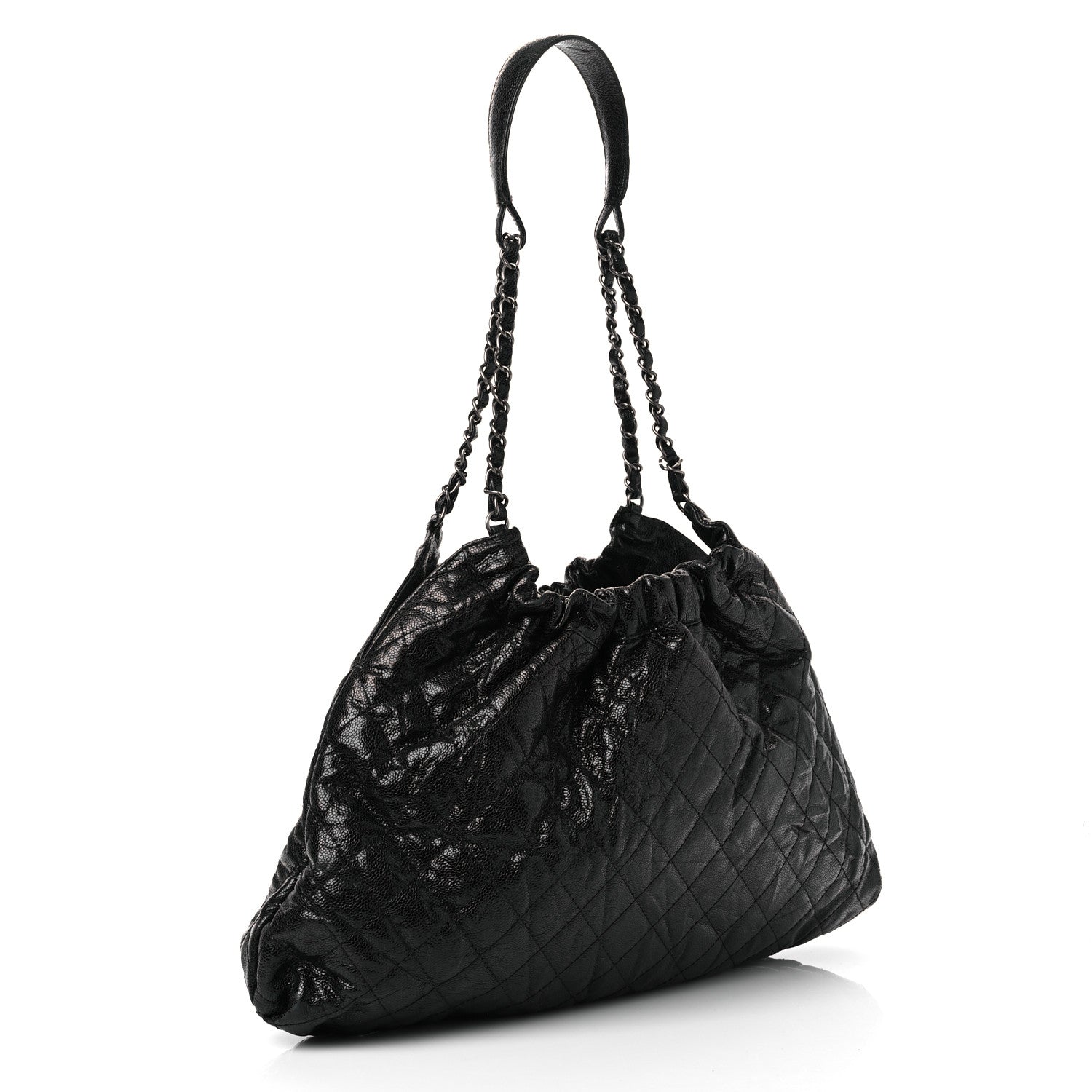Chanel Crumpled Grained Calfskin Quilted Medium Elastic Tote Black 2 of 10
