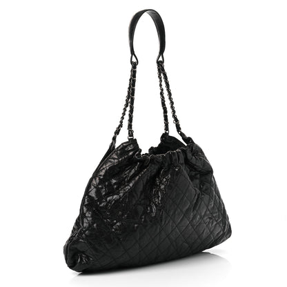 Chanel Crumpled Grained Calfskin Quilted Medium Elastic Tote Black 2 of 10