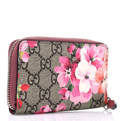 Gucci GG Supreme Monogram Blooms Zip Around Card Case Wallet Beige Multicolor Dry Rose 3 of 7