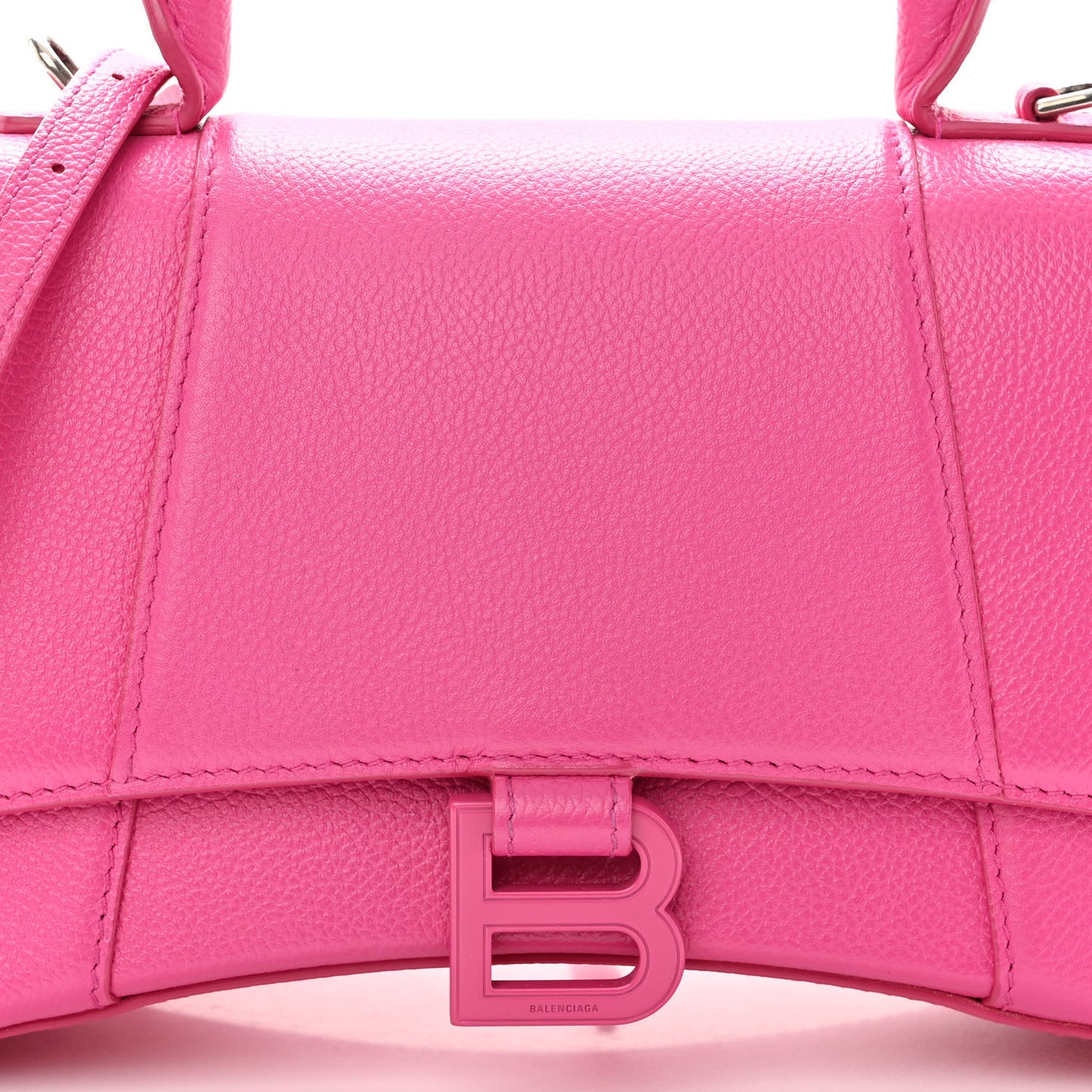 Grained Calfskin Tonal B Small Hourglass Top Handle Bag Acid Fuchsia