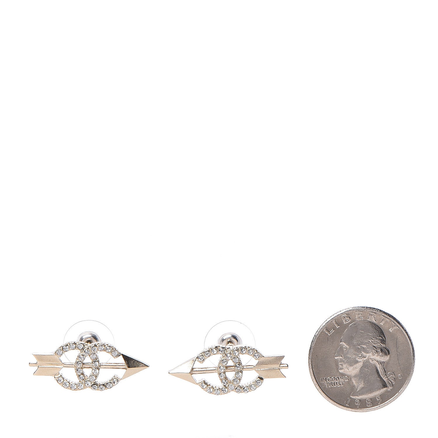 Chanel Metal Crystal CC Arrow Earrings Gold 2 of 5