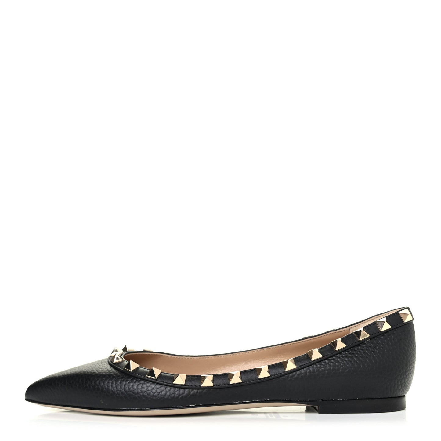 Pebbled Calfskin Rockstud Ballerina Flats 36 Black