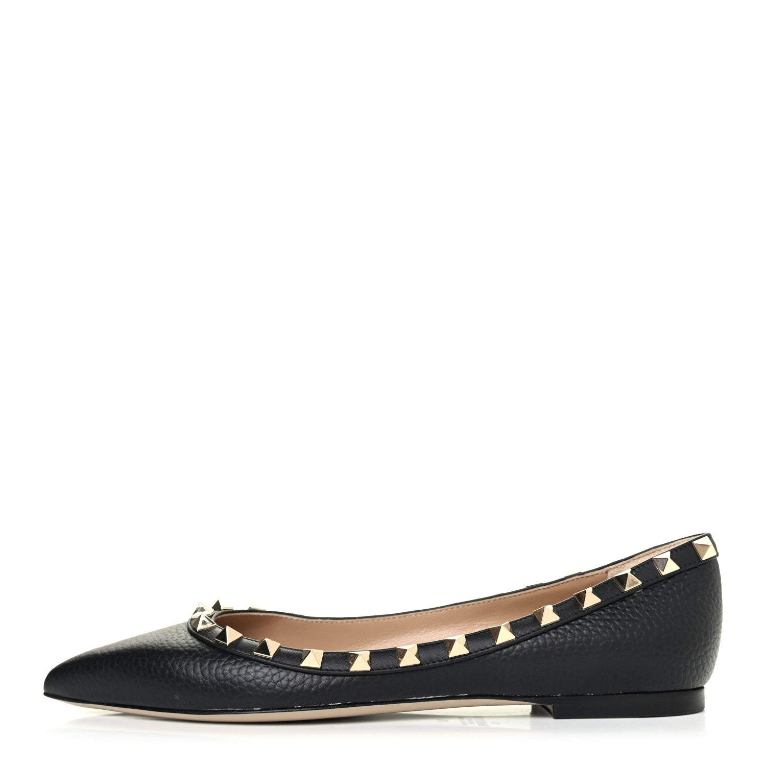 Valentino Garavani Pebbled Calfskin Rockstud Ballerina Flats 36 Black 1 of 4