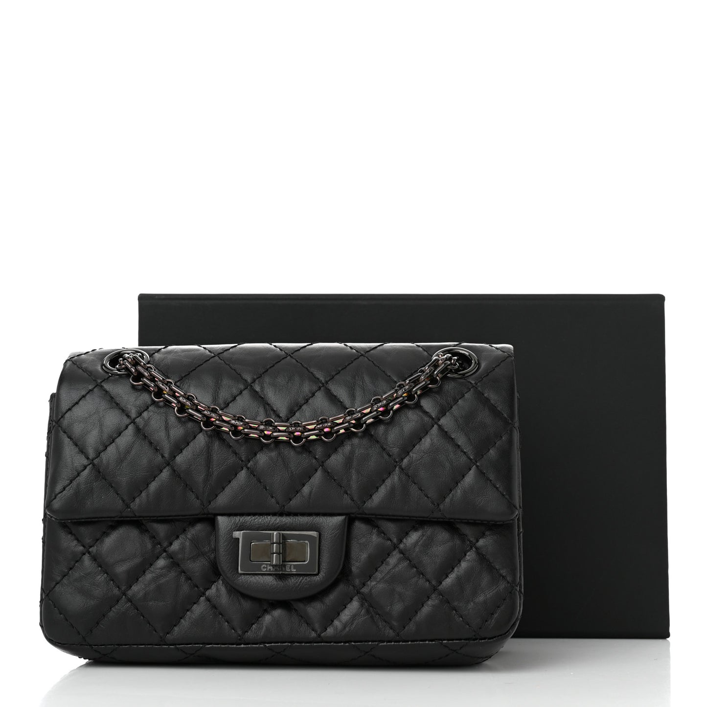 Aged Calfskin Quilted 2.55 Reissue Mini Flap So Black