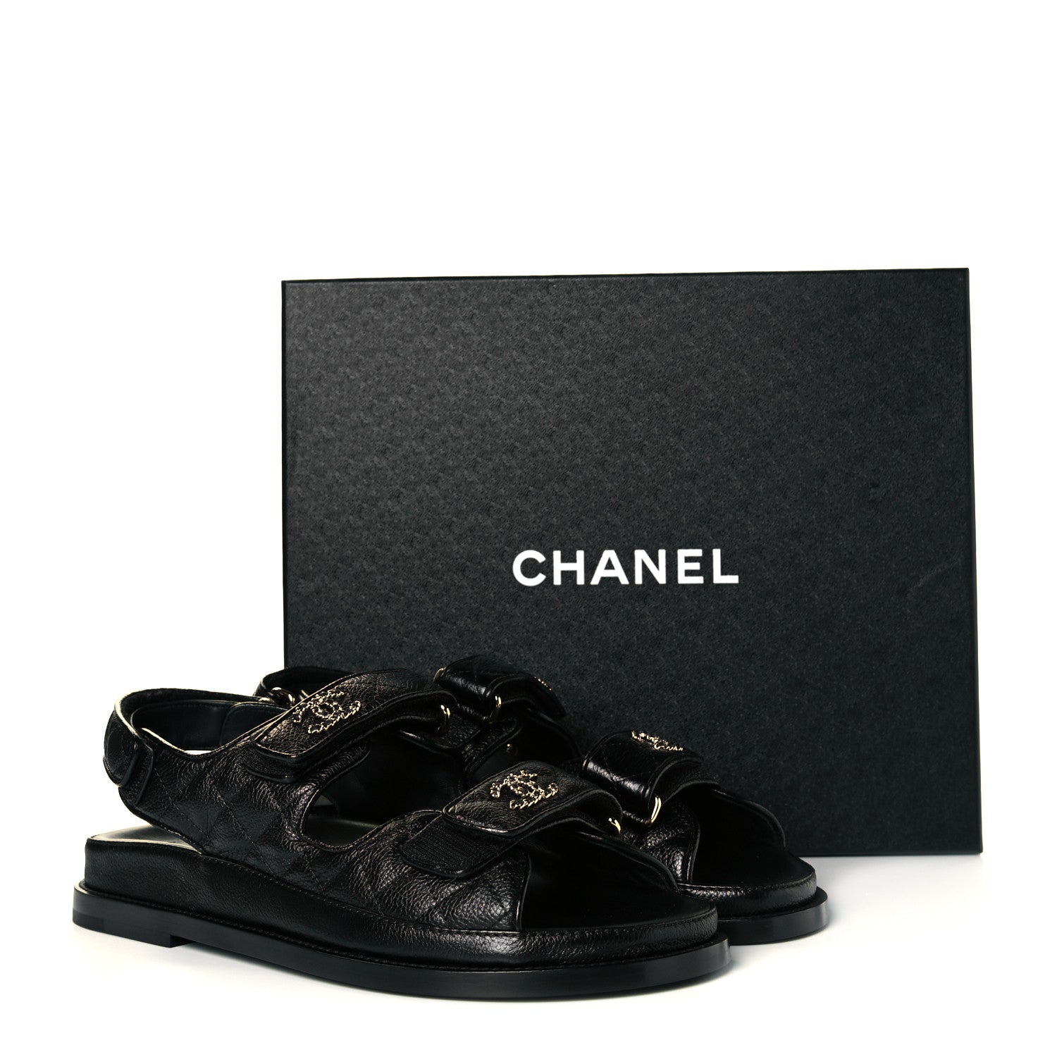 Chanel Grained Calfskin Velcro Dad Sandals 39 Black 9 of 9