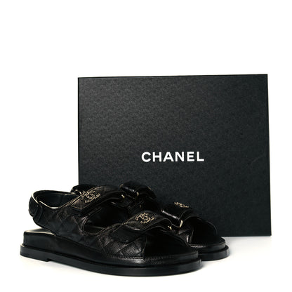 Chanel Grained Calfskin Velcro Dad Sandals 39 Black 9 of 9