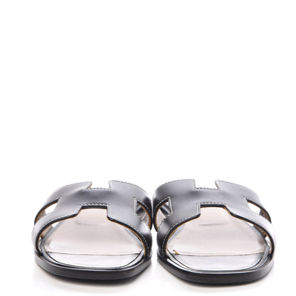 Hermes Box Calfskin Oran Sandals 36 Black 2 of 8