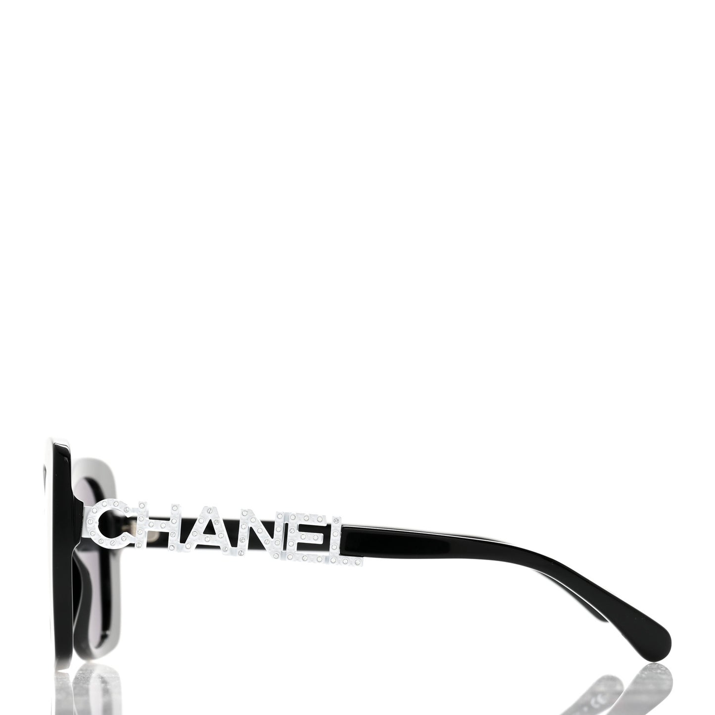 Acetate Strass Square Sunglasses 5422-B Black White