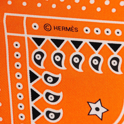 Hermes Silk Ecuries Parisiennes Bandana Scarf 55 Orange Noir Blanc 5 of 7
