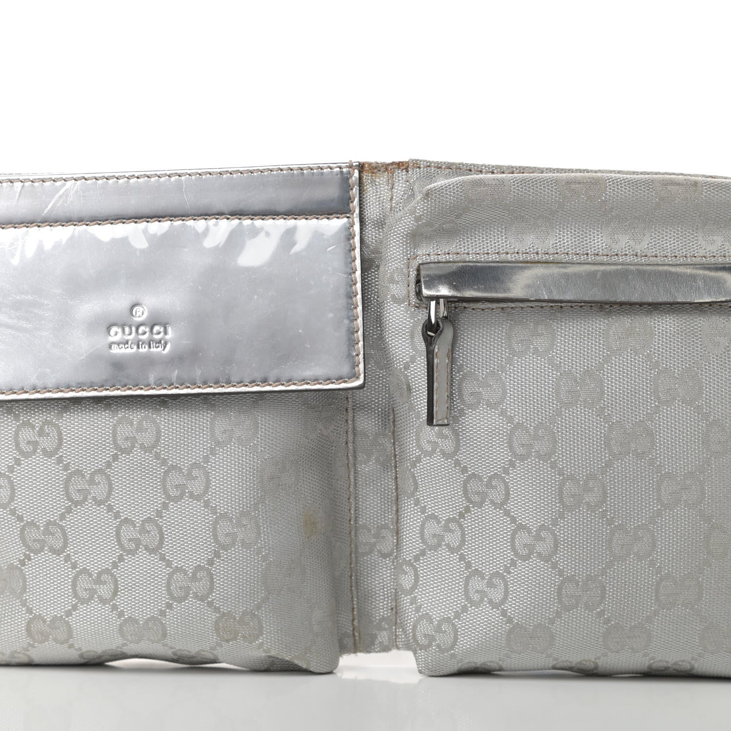 Gucci GG Monogram Web Double Pocket Belt Bag Silver 10 of 17
