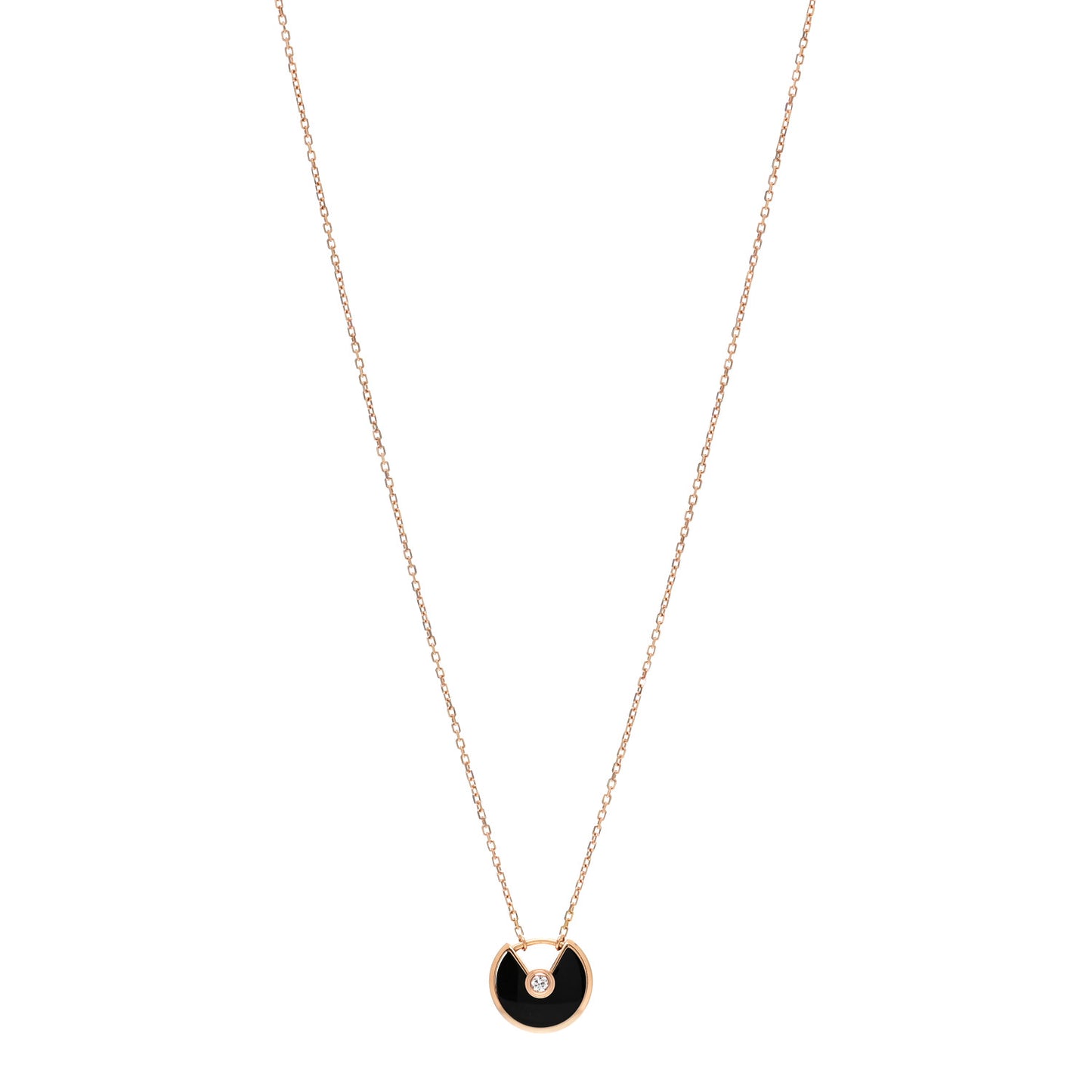 18K Pink Gold Diamond Black Onyx XS Amulette de Cartier Pendant Necklace