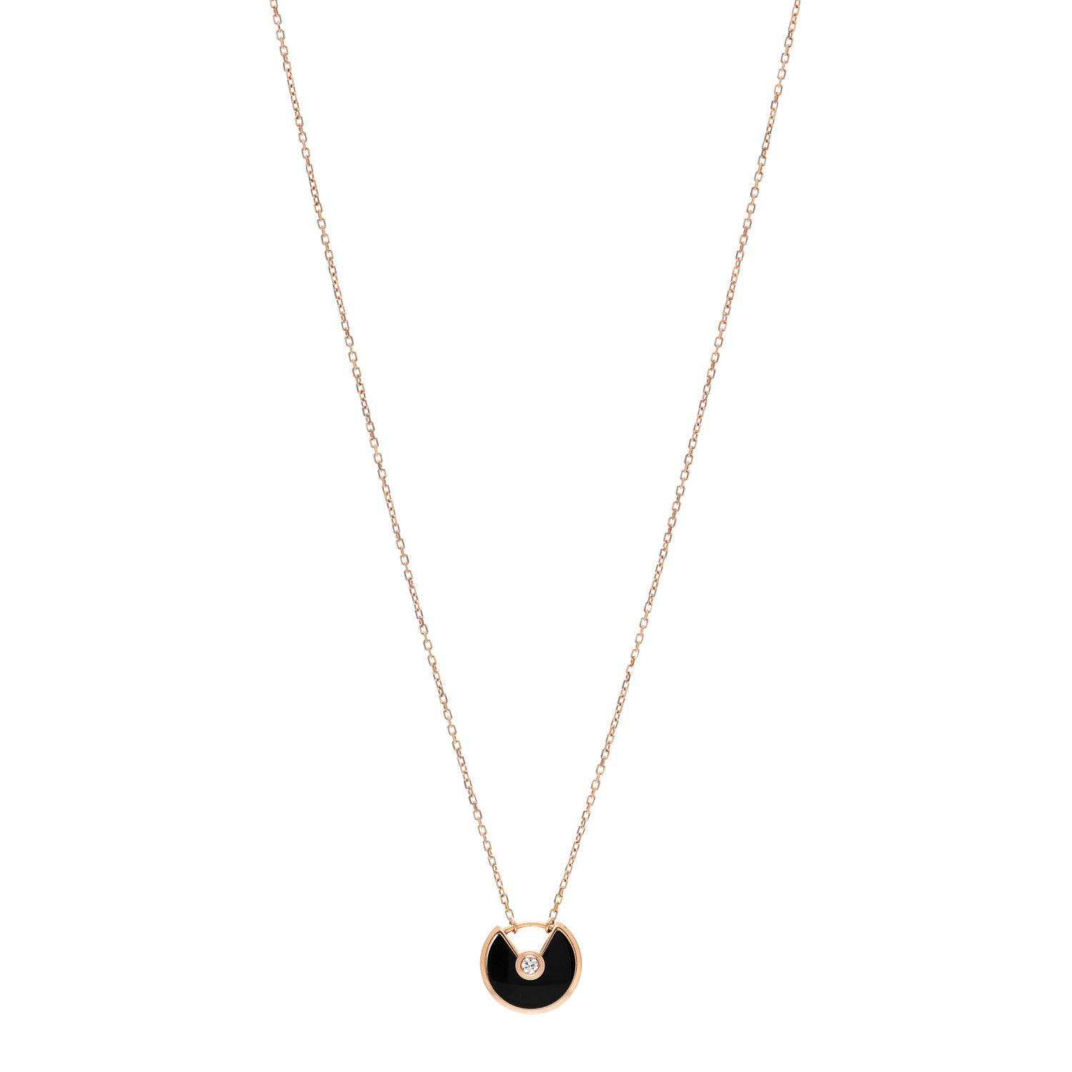 Cartier 18K Pink Gold Diamond Black Onyx XS Amulette de Cartier Pendant Necklace 1 of 5