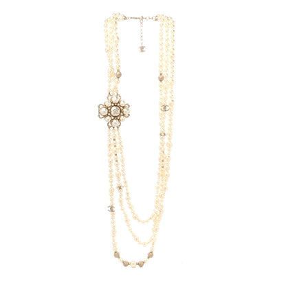 Chanel Pearl Crystal CC Multi Strand Necklace Gold 3 of 5