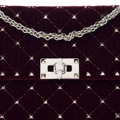 Valentino Garavani Velvet Medium Rockstud Spike Shoulder Bag Rubino 9 of 9