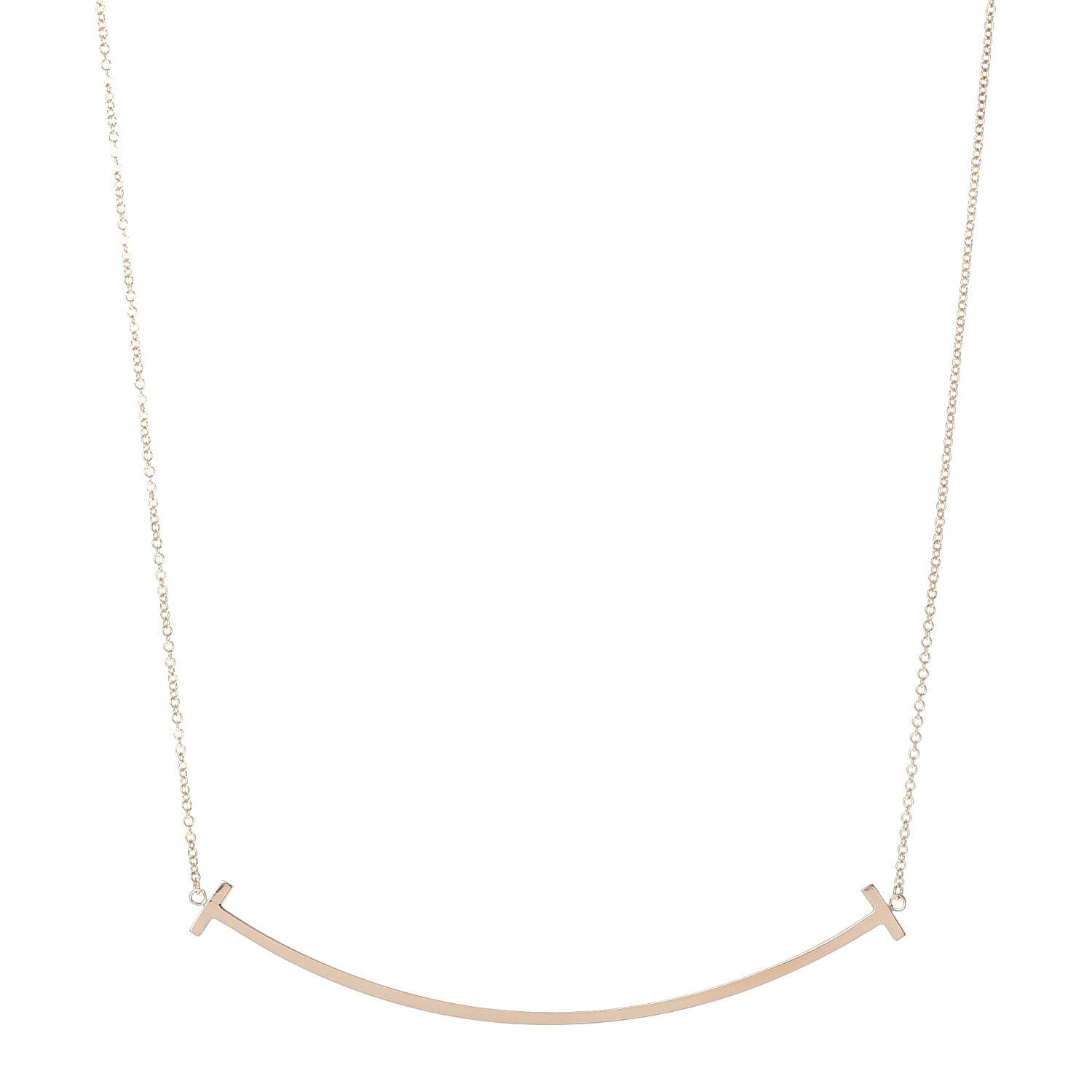 Tiffany 18K Rose Gold Large T Smile Pendant Necklace 1 of 6
