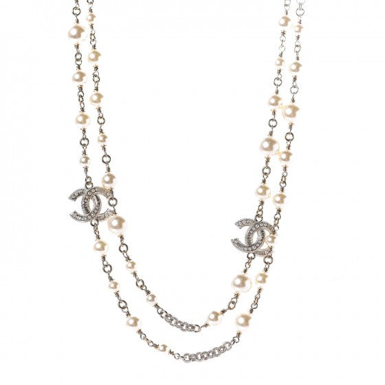 Pearl CC Long Necklace Gold