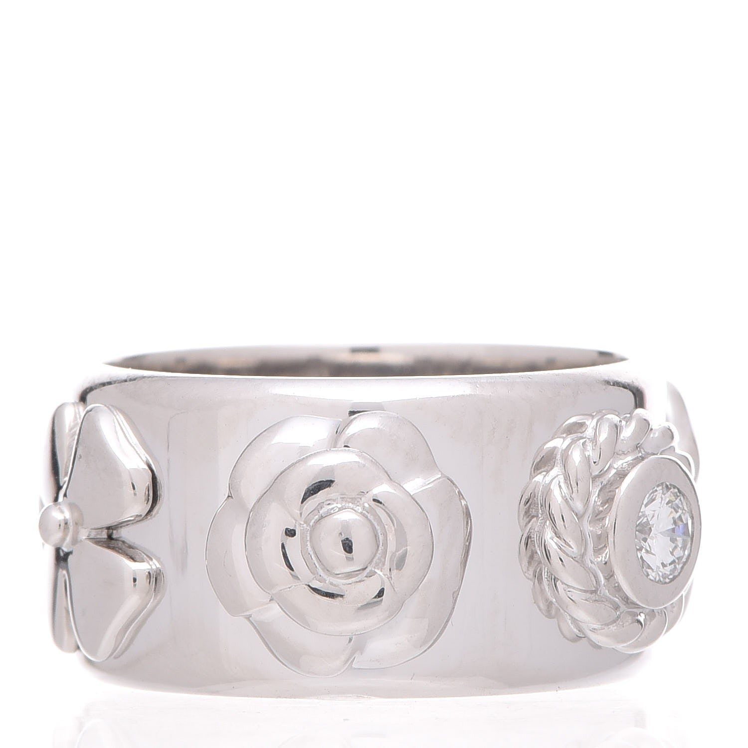 Chanel 18K White Gold Diamond Camellia Band Ring 46 3.75 3 of 5