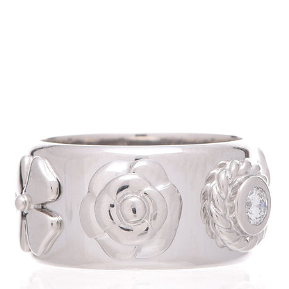 Chanel 18K White Gold Diamond Camellia Band Ring 46 3.75 3 of 5