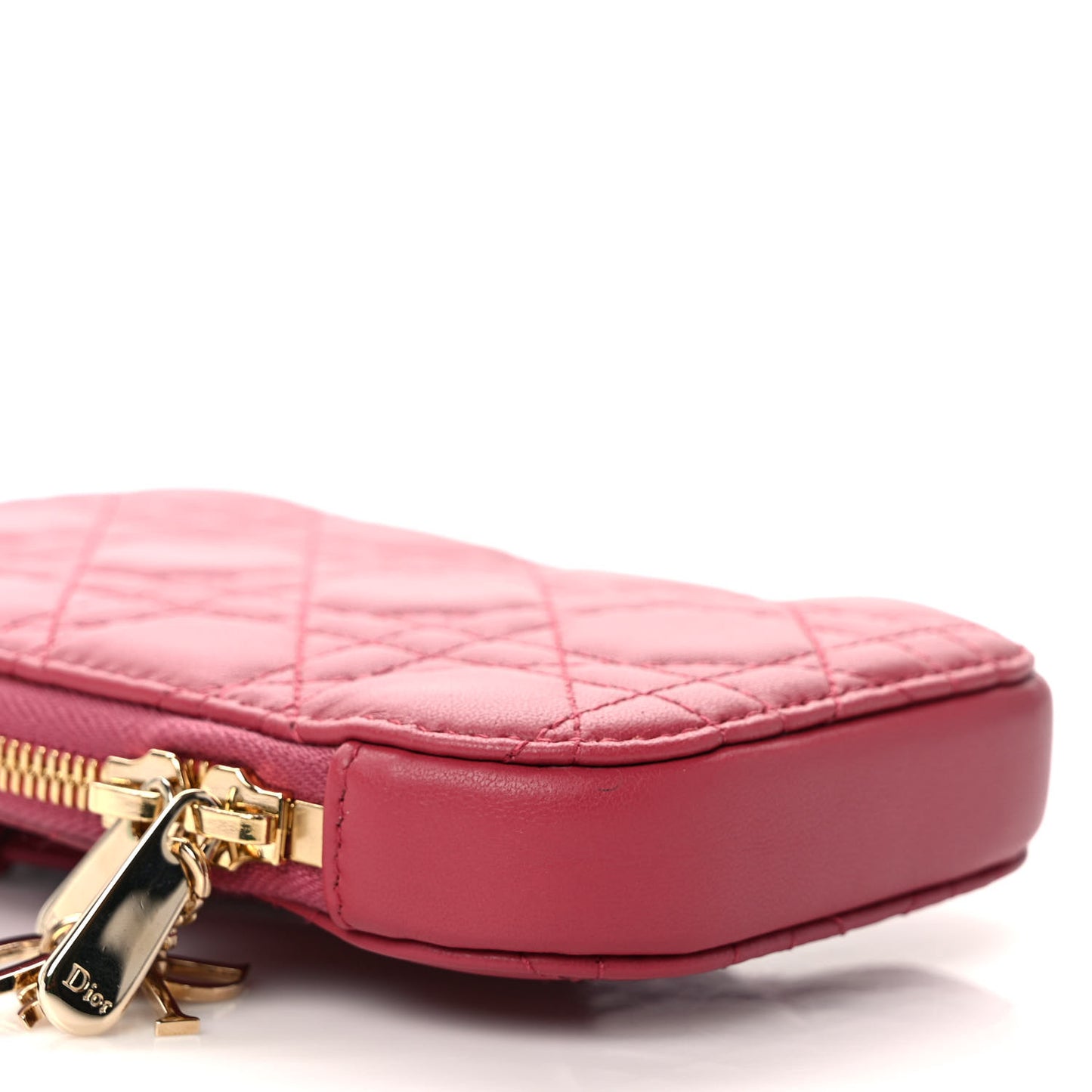 Lambskin Cannage Lady Dior Phone Holder Strawberry Pink