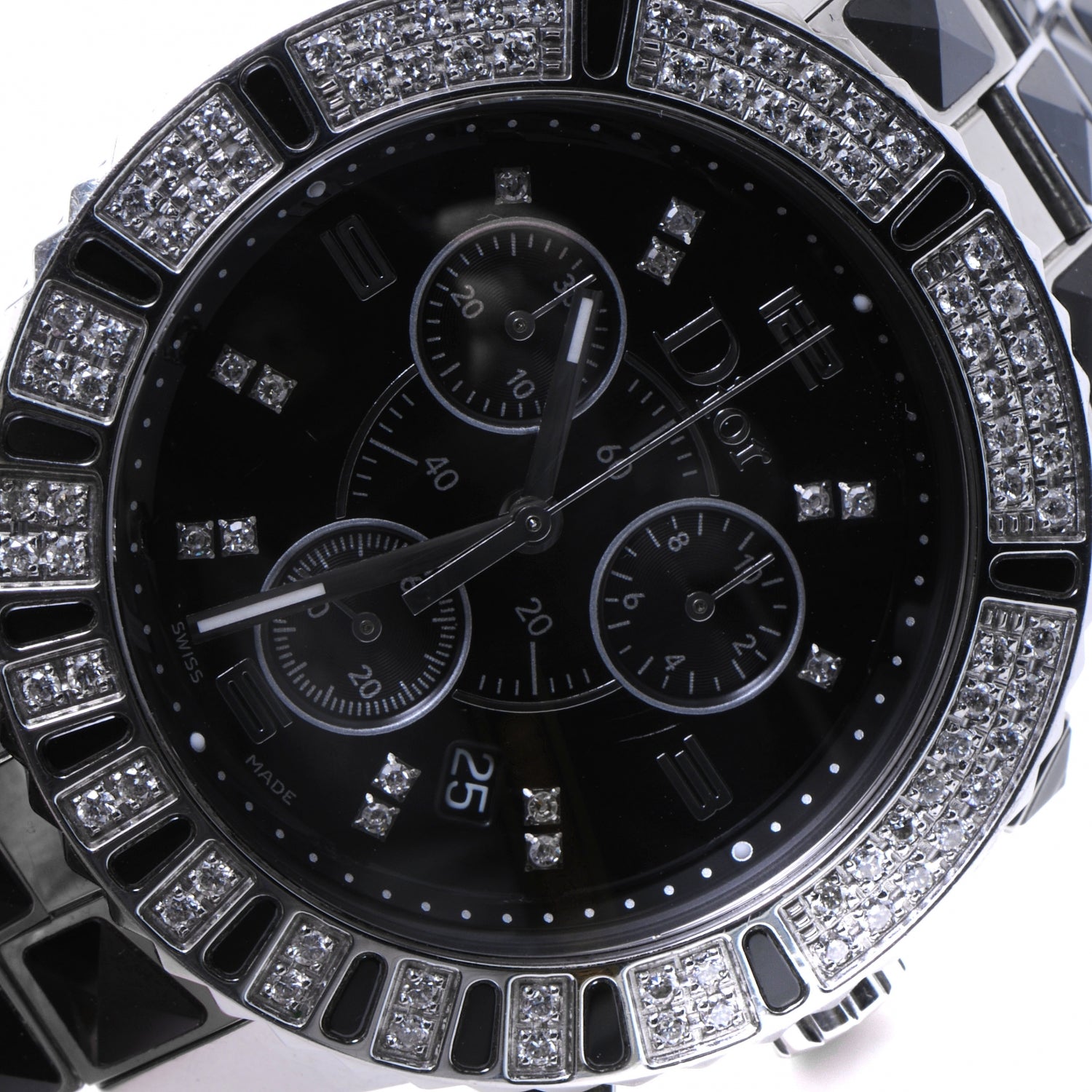 Christian Dior Stainless Steel Diamond Sapphire 33mm Christal Chronograph Quartz Watch Black 6 of 7