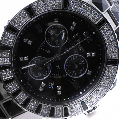 Christian Dior Stainless Steel Diamond Sapphire 33mm Christal Chronograph Quartz Watch Black 6 of 7