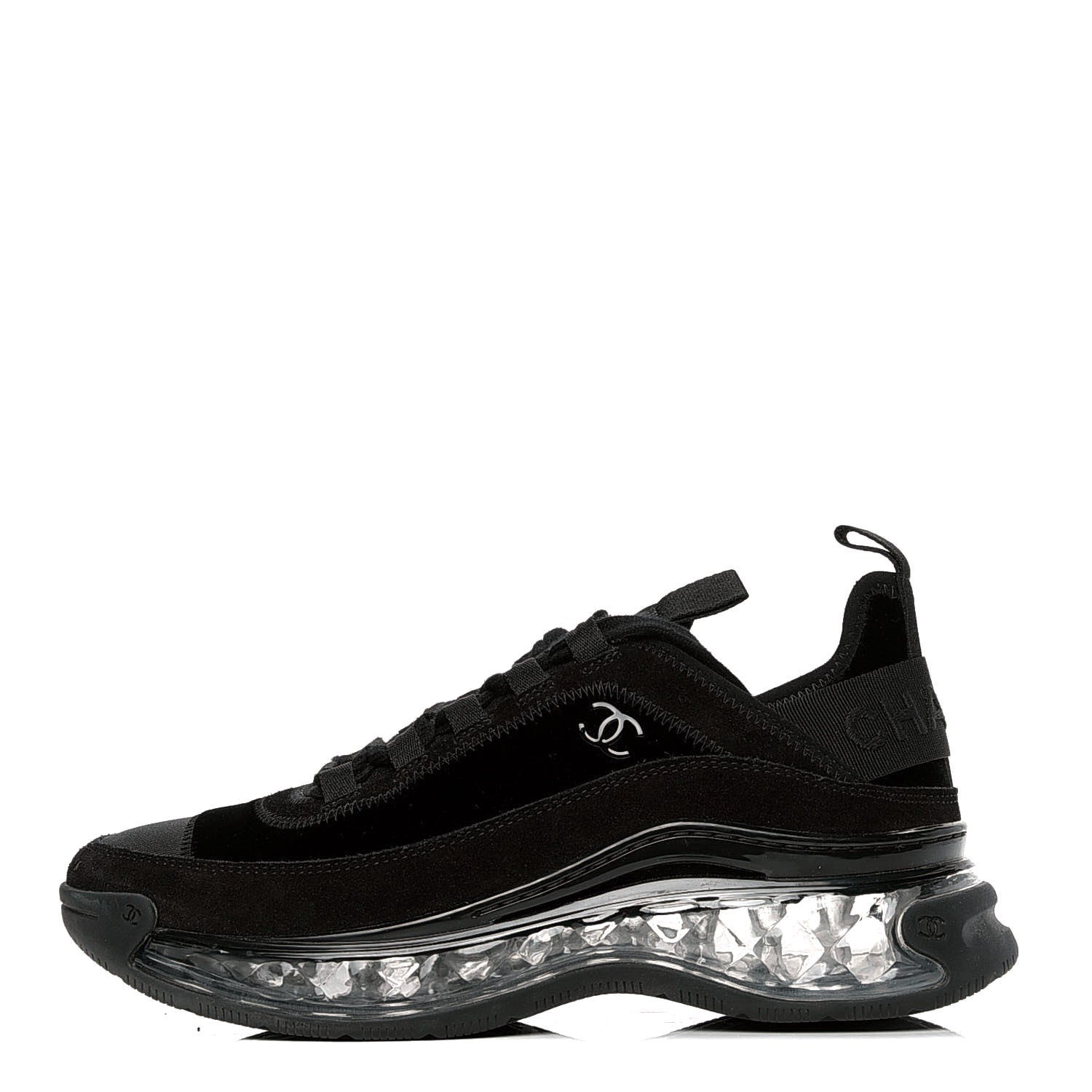 Chanel Suede Calfskin Velvet Grosgrain CC Sneakers 38 Black 1 of 4