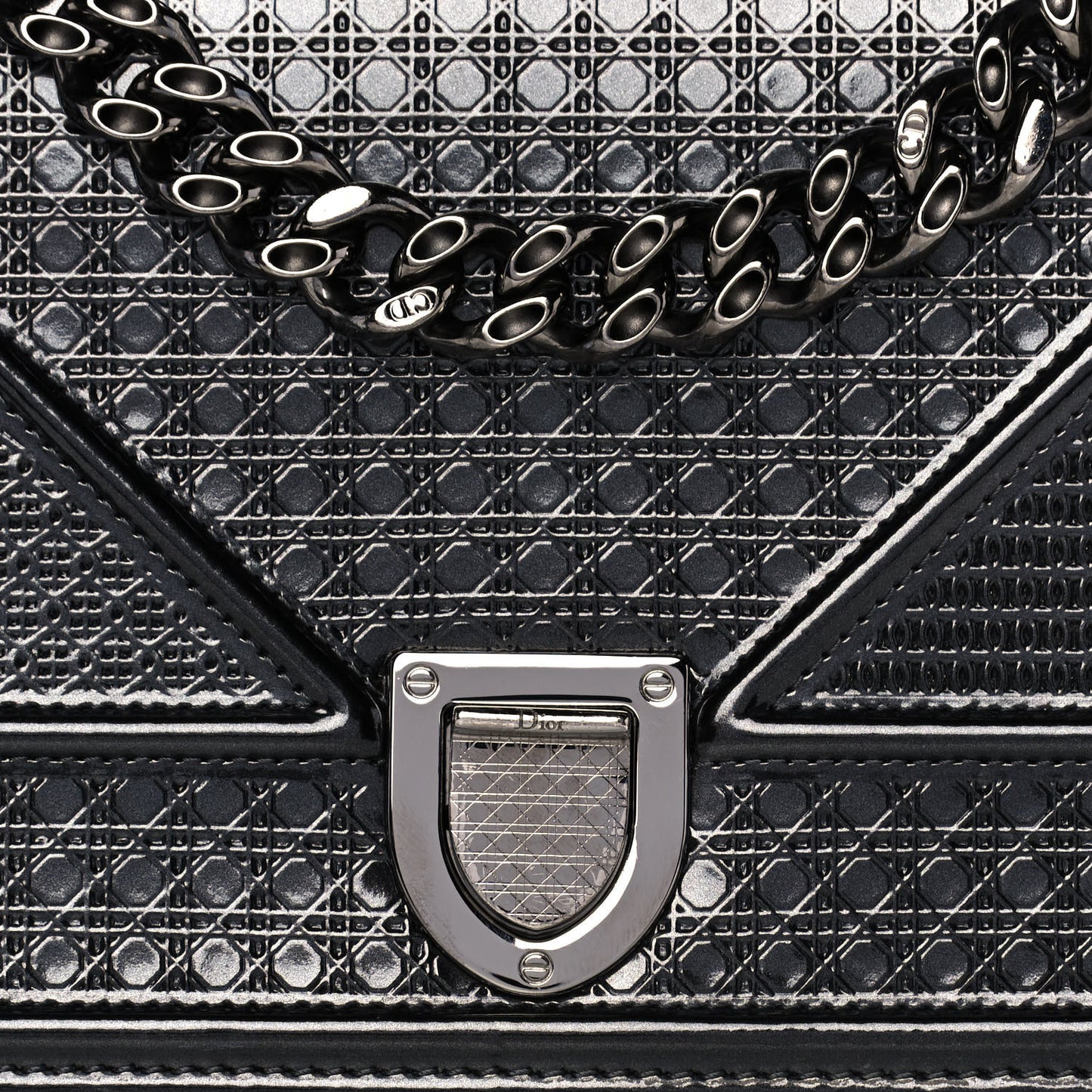 Metallic Patent Micro-Cannage Small Diorama Flap Bag Onyx Black