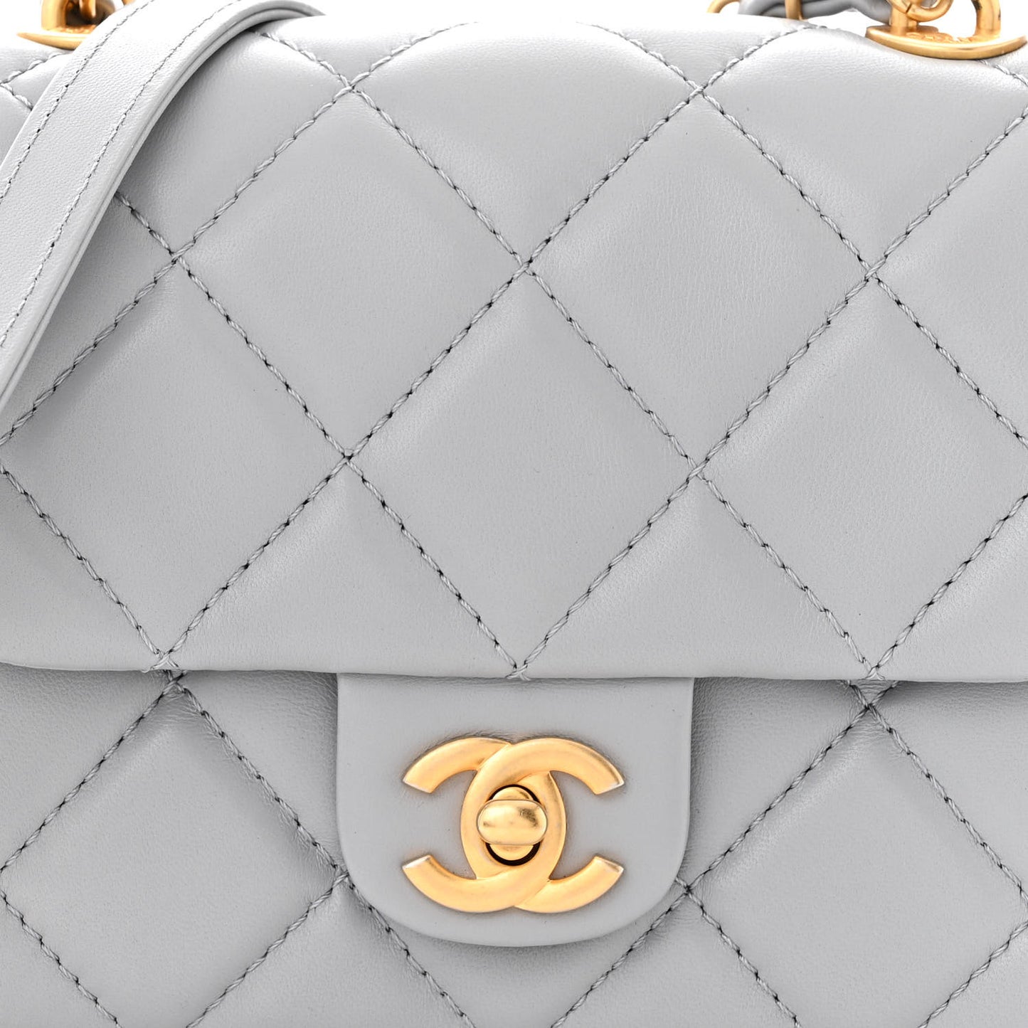 Lambskin Quilted Mini Flap Light Grey