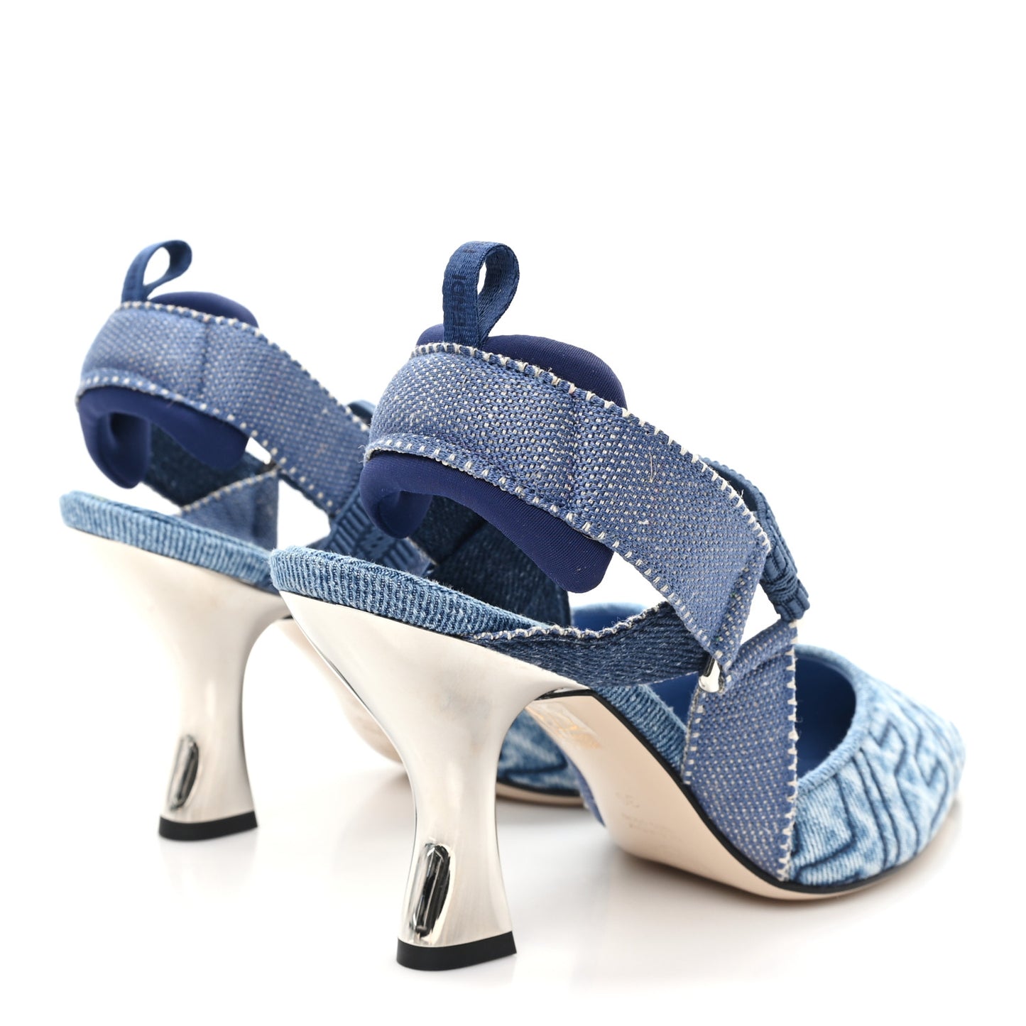 Fabric Jacquard FF Colibri 85mm Slingback Pumps 36 Blue