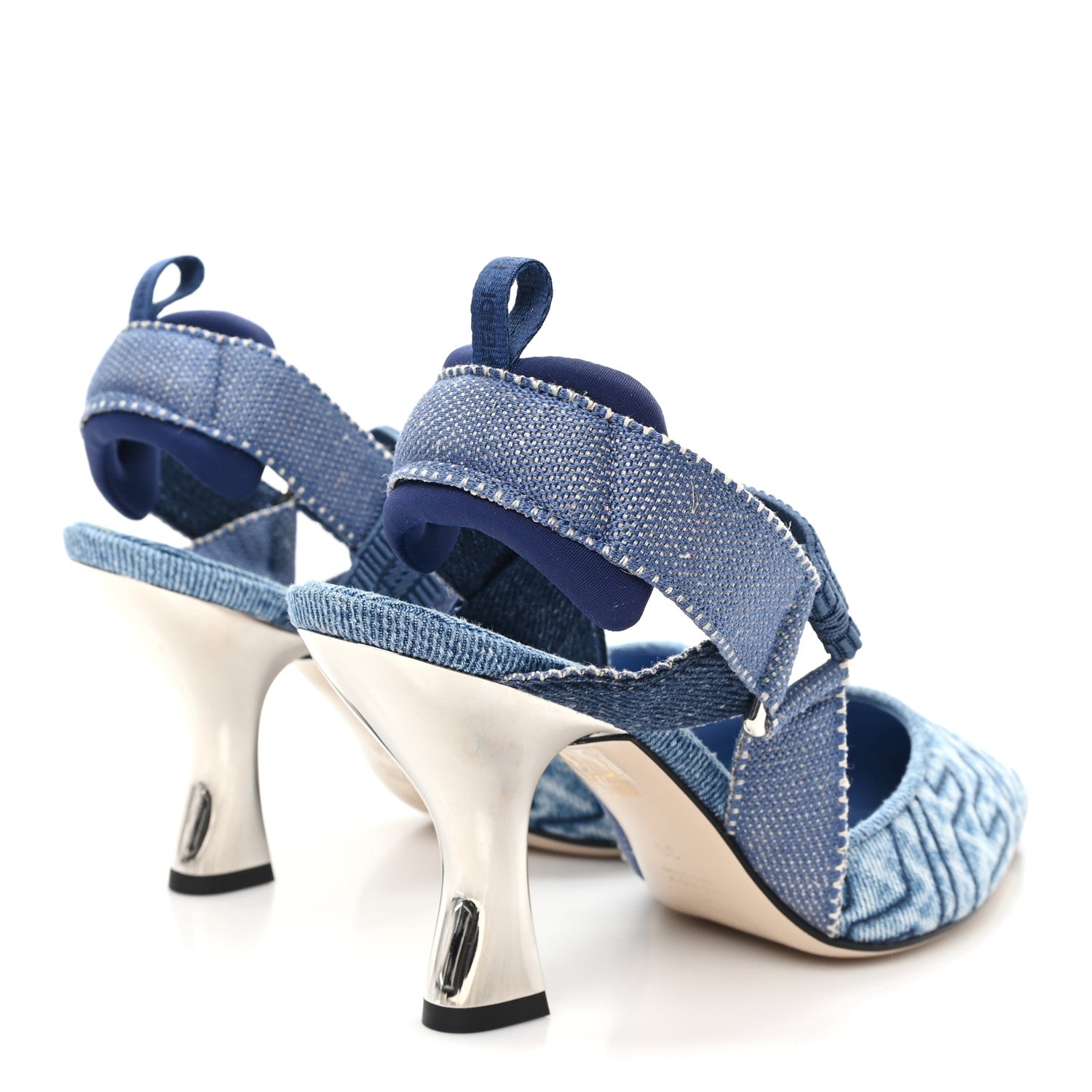 Fendi Fabric Jacquard FF Colibri 85mm Slingback Pumps 36 Blue 5 of 10