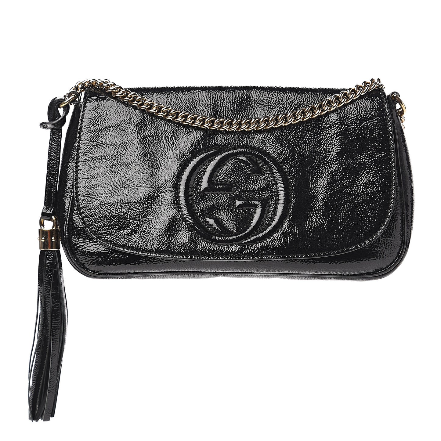 Patent Medium Soho Flap Crossbody Black