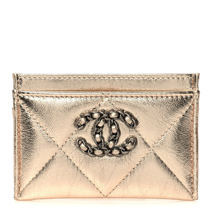 Chanel Metallic Lambskin Quilted Chanel 19 Card Holder Gold 1 of 9
