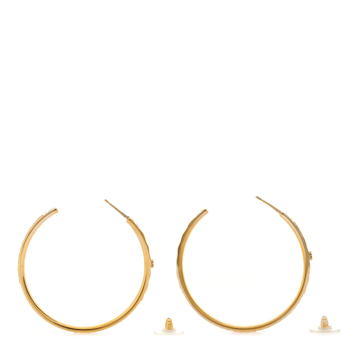Chanel Crystal Quilted CC Hoop Earrings Gold 3 of 5