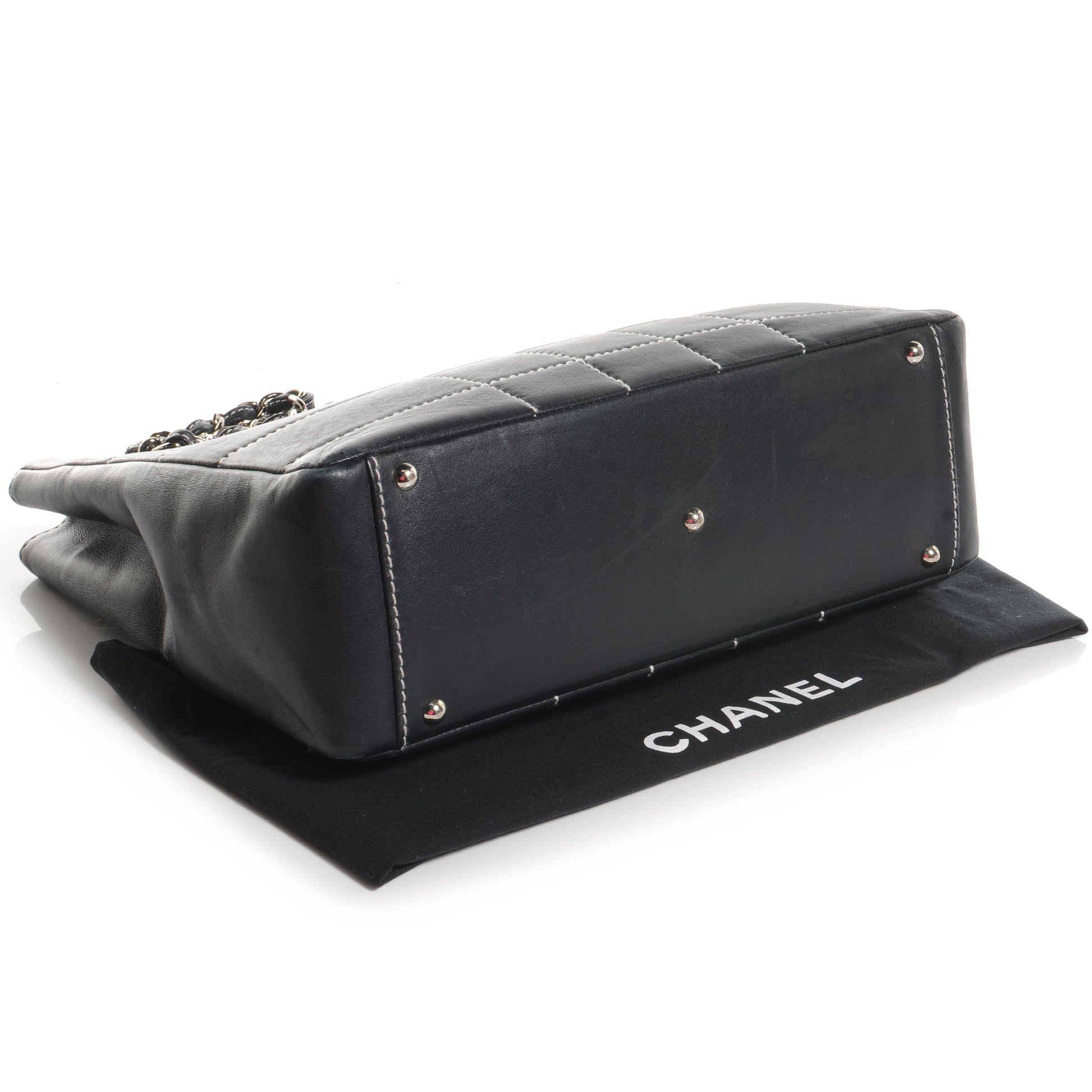 Chanel Leather Contrast Stitch Surpique Shoulder Bag Navy 4 of 8